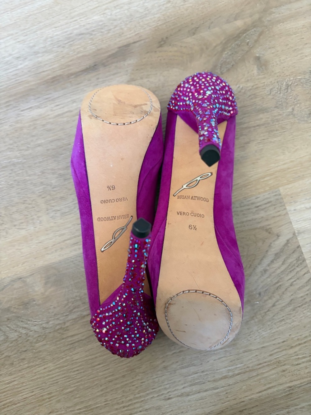 Brian Atwood Platform Peep-Toe Heels with Crystal Accents - Picture 5 of 7